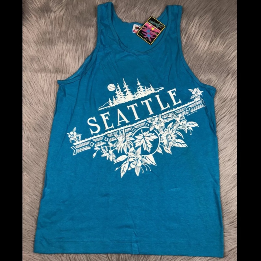 Vintage 1991 Blue Seattle Floral Tank Top
